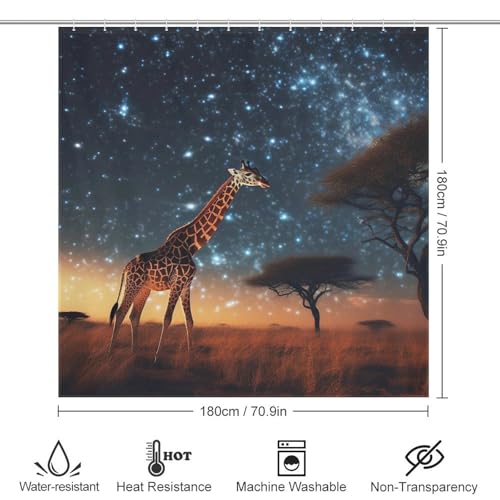 Rideau de douche lavable girafe en polyester imperméable avec ses 12 crochets - 4