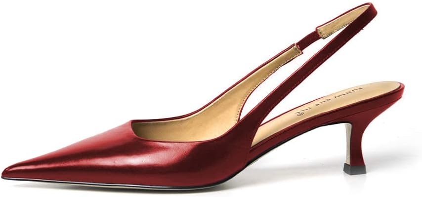 FSJ Women's Mid Kitten Heel Slingback Sandals Pointy Toe Sexy Stiletto Pumps Comfortable Dress Summer Party Shoes Size 4-15 US