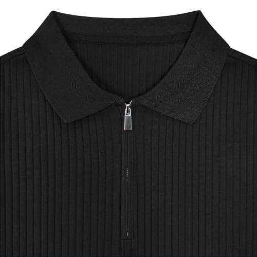 Zipper Muscle Polo Shirts for Men Slim Fit Short Sleeve Cotton Ribbed Knit Golf Shirt3
