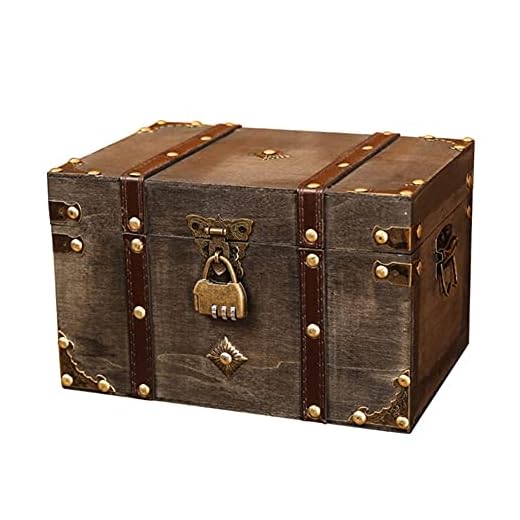 GYMEIJYG Maleta Vintage, Maleta Vintage Hecha A Mano Cofre del Tesoro De Madera con Candado Maletas Decorativas De Gran Capacidad (Color : Gris, Tamaño : 22x15x13.5cm)