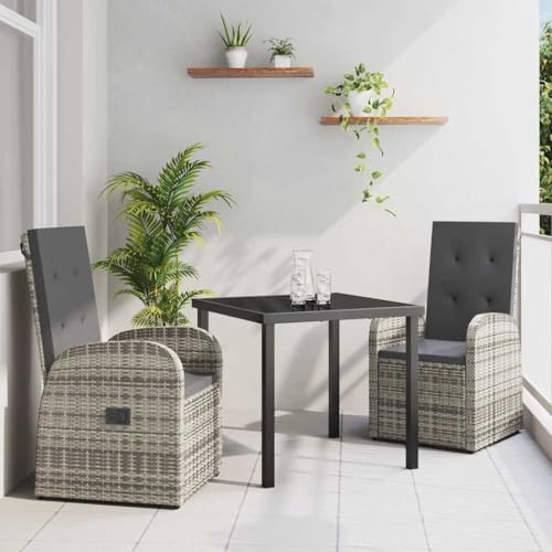 Ziaphsol grupo de comedor de jardín con almohada, 3 piezas, gris, poliratán, juego de muebles de exterior, respaldo ajustable, resistente a la intemperie, para terraza y balcón, diseño duradero