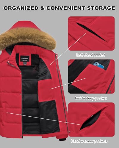Image of Men's Puffer Jacket Winter Coat Puffy Parka with Fur Hood Waterproof & Windproof Shell Fleece lining 4 Pockets