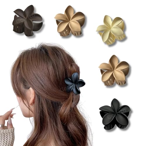 Image of Cerrito Flower Hair Claw Clips for Women Girls - 4 Pcs Medium Strong Hold Clamps for Thick Thin Hair, Matte Nonslip, Neutral Floral Claw, Styling Hair Accessories, Ponytail Holder, Multicolor
