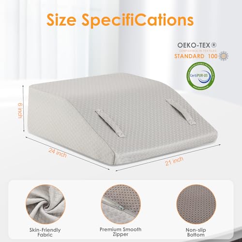 Leg Elevation Pillow for After Surgery, 6inch Foam Leg Elevating Pillow for Swelling and Blood Circulation, Leg Wedge Pillow for Sleeping, Knee Pillow for Knee Hip Ankle Pain Relief, Grey