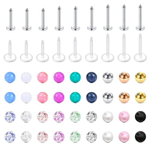 CIZME 16G (1 2mm) Labret Piercing Set 6-10mm Chirurgenstahl & Bioflex Flat Back Lippenpiercing Tragus Helix Ohr & Conch Stecke Silber & Transparent