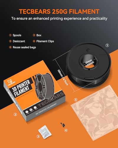 Image of TECBEARS PETG Filament 1.75mm, 3D Printer Filament Bundle, 250g /Spool, 8 Rolls, 2kg in Total, Black+Gray+White+Olive Green+Blue+Orange+Red+Purple