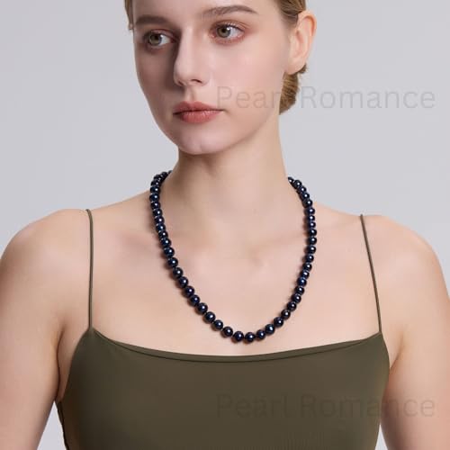 II ROUND PEARL II Real Black Pearl Necklace for Women Pearl Jewelry for Men Sterling Silver Genuine Cultured Freshwater Wedding Anniversary Birthday Gift Strand2