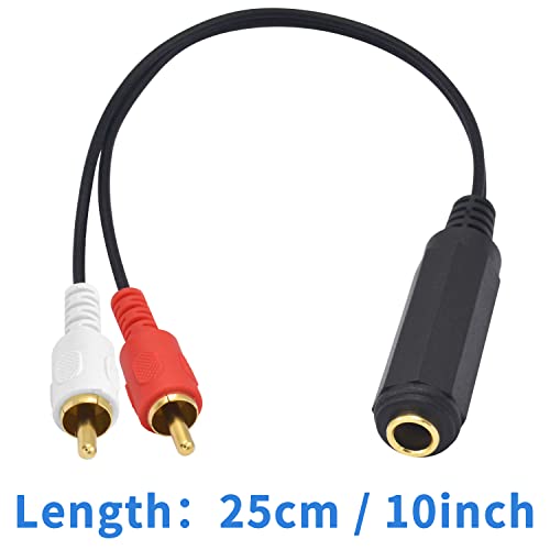 Poyiccot Rca To 1/4 Adapter Cable, 6.35Mm 1/4 Inch Trs Stereo Jack Female To 2 Rca Male Plug Y Splitter Adapter Cable 25Cm/10Inch (635F-2Rcam) #TOP6