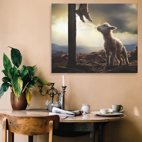 Image of GUN SUPPLIES OUTLET LLC Jesus and Lamb Canvas Wall Art The Sacrifice of Jesus Picture Religious Christian Home Decor Print 12x16 inch