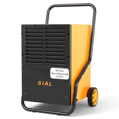 SIAL Industrial Dehumidifier 50L/Day for Whole House & Commercial,Large Dehumidifiers for Flood Recovery, Water Damage Restoration & Construction Drying, 8.2L Tank,75㎡,Home,Basement,Garage,Workshop