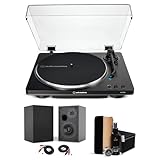 Audio-Technica AT-LP70X-BG Automatic Belt-Drive Turntable - Wireless Stereo Turntable with 4-Inch Deep Bass Powered Bookshelf Speakers (Pair) & Premium Vinyl Record Cleaner Kit - Essential Bundle Set