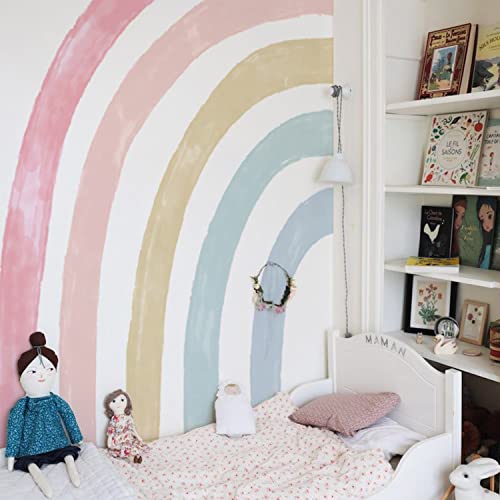 Funlife Fabric Large Rainbow Wall Mural Stickers Peel And Stick, Precut Watercolor Pastel Half Rainbow Wall Decals For Girls Bedroom, Rainbow Wall Decor For Kids Nursery Room Playroom, 47.24" X 82.68" #TOP3