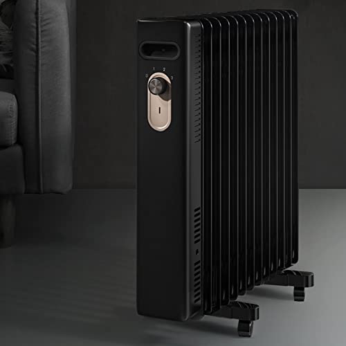 elektrische ventilatorkachel 2200W 13 Vin-olie gevulde radiatorverwarming in zwart, verstelbare thermostaat met 3 warmtinstellingen, ruimteverwarmers met ingebouwde oververhitting en tip over bescherm - Afbeelding 8