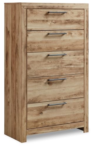 Image of Signature Design by Ashley Hyanna Rustic 5-Drawer Chest with Safety Stop for Bedroom, Light Brown