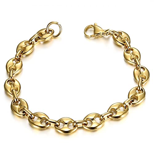 BOBIJOO Jewelry - Bracelet Grain de Café Homme Femme Acier Inoxydable 316L Or Doré Plaqué PVD 21cm 4 Largeurs - Doré 9mm