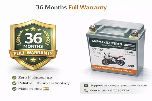 Image of AMPMAX LT1212 9lb size Lithium Phosphate Motorcycle Battery | 12Ah | Zero Maintenance | 36-Month Warranty | For Motorcycles