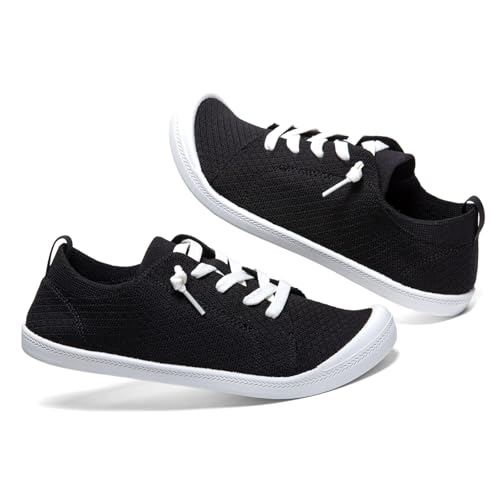 Image of Women's Barefoot Slip-On Sneakers, Slightly Roomy Toe Box, Arch Support Breathable Mesh Walking Loafers with No-Tie Elastic Laces, Non-Slip for All-Day Wear | Size Up Half Size for Wide Feet & High Instep