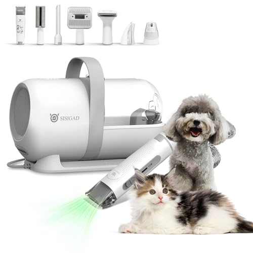 SISIGAD Dog Grooming Kit,Dog Grooming & Low Noise Hair Vacuum,Professional Clippers Nail Trimmer Grinder,7 Pet Grooming Tools for Dogs Cats and Other Animals