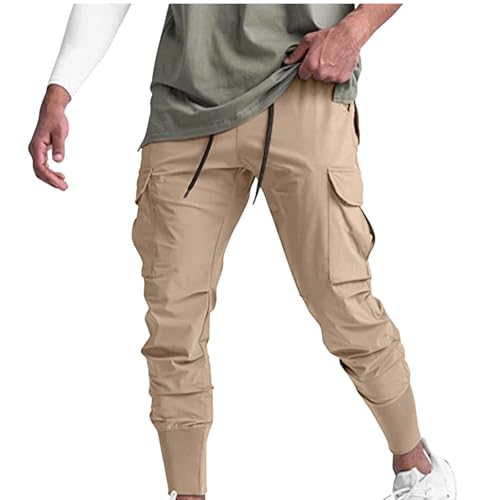 Men's Slim Workout Cargo Pants Drawstring Waist Casual Pant for Training Running Hiking Sweatpants with Multi Pockets2