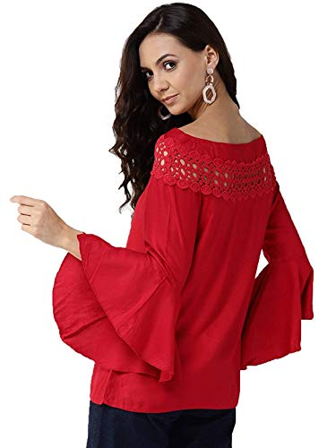 Image of Style Quotient Women Solid Red Viscose Rayon Smart Casual top