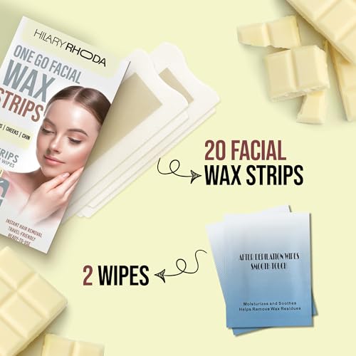 Image of Hilary Rhoda One Go Facial Wax Strips | Ready-To-Use Facial Wax Strips | Face, Cheek, Upper Lip & Chin Facial Wax | Painless Hair Removal | With 2 Finish Wipes | 20 Strips (Milk - Shade 05)