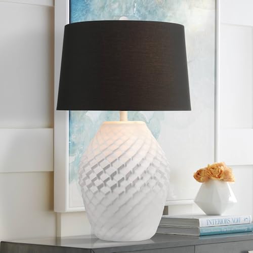 Lámpara de mesa 27" moderna con patrón geométrico blanco