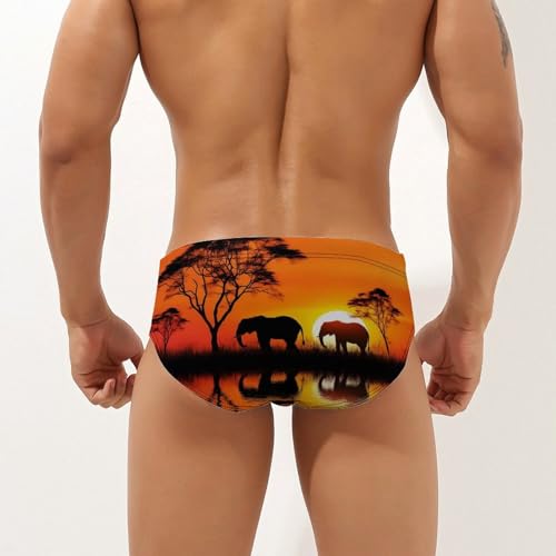 African Elephants in Sunset Novelty Men's Brief Swimwear Pants Swimming Trunks Beach Shorts Underwear2