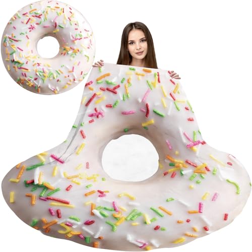 Abaysto Niedliche weiße Donuts-Decke für Mädchen, realistische Lebensmittelüberwürfe, weich, gemütlich, Flanell, rund, für Nickerchen, Heimdekoration, Party, Kinder, Geschenke, 150 cm