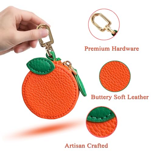 Image of 2.36 x 2.36 Inch Orange Fruit Bag Charm Cute Mini Coin Purse Keychain,Mini Leather Coin Pouch Change Purse for Backpack Decoration,Coin Orange Wallet Gifts for Girl Women
