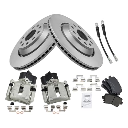 Image of TRQ Rear Brake Pad and Rotor Set Semi Metallic G Coated Rotors Calipers Compatible with 2010 2016 Volkswagen CC 2010 Passat