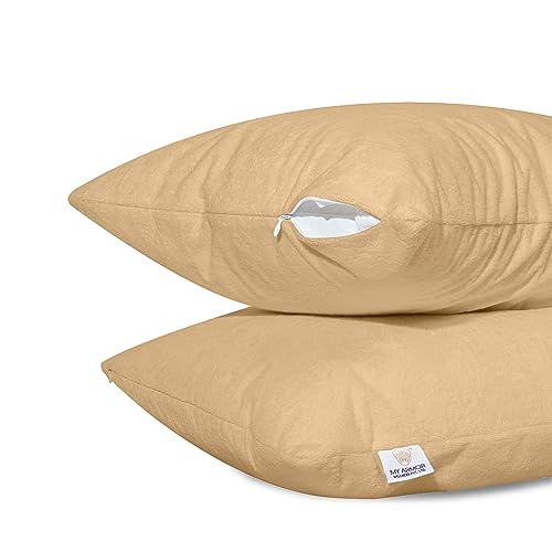 MY ARMOR Pillow Covers Set of 2 | Pillow Protector Waterproof & Dustproof Cotton Terry Pillow, 220+ GSM Standard Size Pillow Cover (18 x 28 Inches) – Beige