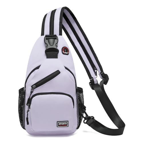Convertible Sling Bag Crossbody Backpack, 11-Inch Pads Bags with Headphone Jack Shoulder Bag Casual Pack for Women Men Hiking Travel Cycling (Purple)