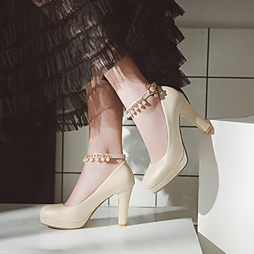 Escarpins mariage beige d'exception avec nœud perlé et talon carré taille 40.5
