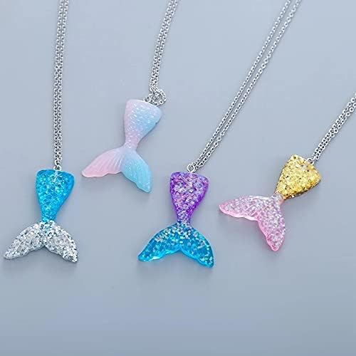 Miniatura 3 de Yissw Juego de 2 aretes coloridos de resina con cola de sirena y cola de pez de dibujos animados para niñas y mujeres, Resina, Resina