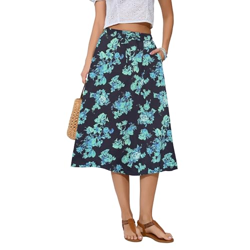 Image of Witsmile Women's Summer Pleated High Waisted Casual Flowy Skirt Pockets