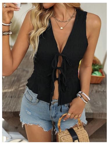 SweatyRocks Women's Tie Front Vest V Neck Tank Top Casual Y2K Sleeveless Top4