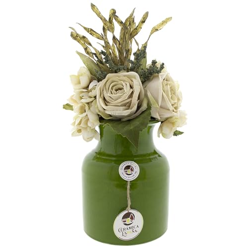 CERÁMICA ESPAÑA | Jarrón Decorativo | Jarrón de Barro | Jarrón cerámica | Jarrón Flores | Florero | Plumero decoración | Jarrón para Flores Verde Claro - Modelo D06 | 15x15x20 cm