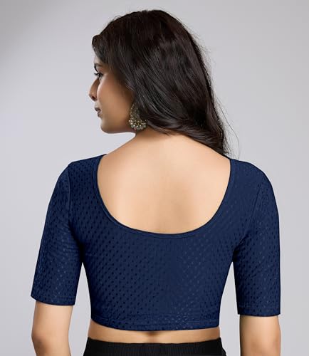 Image of TRENDMALLS Women's Dobby Pure Cotton Elastin Stretchable Readymade Round Neck Elbow Length Sleeves Blouse Choli Stylish Saree Blouse Ready to Wear