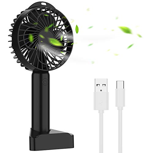 MISCOOK Handheld Fan, Portable USB Mini Personal hand Fan, Desk Fan with Rechargeable Battery Operated, 3 Adjustable Speeds Desk Fan for Home, Office and Travel?Black?