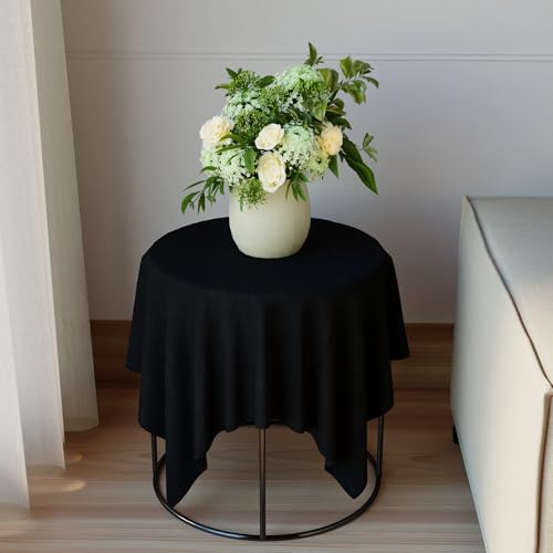 Image of Encasa XO Dining Table Cover Cloth for 4 Seater | 90x90 cm Cotton Canvas Square Table Cloth | Machine Washable Tablecloth for Indoor & Outdoor Use - Jet Black Solid Color
