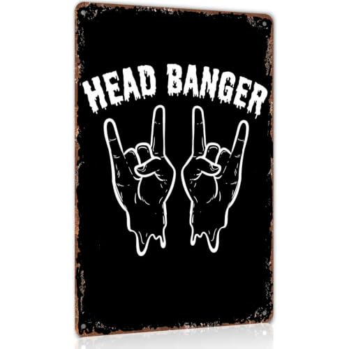 Rock Head Banger Hand Gesture Metal Sign Vintage Wall Decor 12x8 Inch