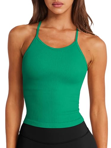Image of LASLULU Womens Sports Bra Seamless Long Tank Spaghetti Strap Workout Bra