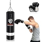 ZTTENLLY Punching Bag with Gloves - UNFILLED Hanging Punching Bag Heavy Bag - Adjustable Weight - Premium Pu Leather - Boxing Bag for Adults Kids Great for Kickboxing Muay Thai MMA