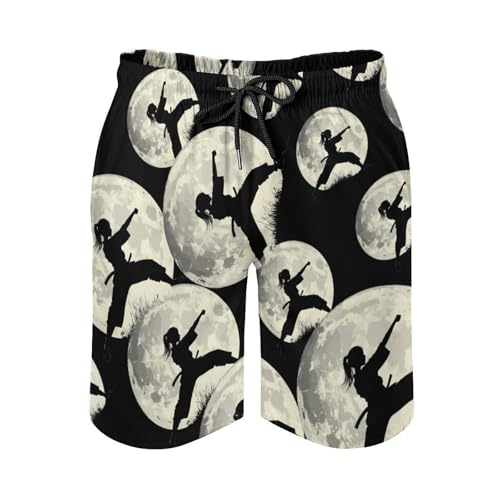 Taekwondo Girl in The Moon Men's Swim Trunks Quick Dry Board Shorts Hawaiian Beach Shorts With Pocket4