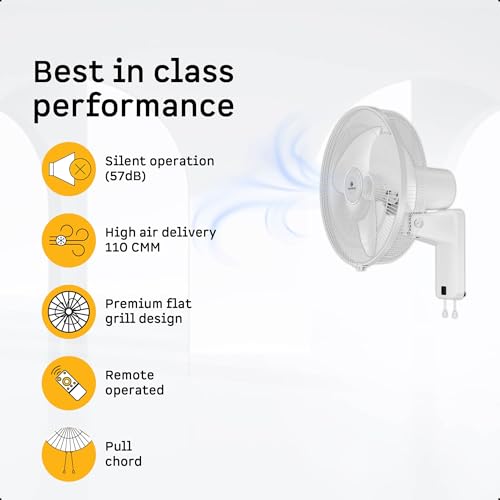 Image of atomberg SilenceAire Hi-Speed 400mm Wall Fan | Energy saving | Ideal for Home & Office | Silent BLDC Wall Fan | 60W | Remote with Oscillation, Timer, Sleep | 2 Years Warranty (Snow White)