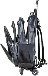 Mochila Bolsa de Couro PU com rodinha Impermeável Executiva Elegante para Notebook, Múltiplos Compartimentos Viagem, Faculdade, Escola Resistente Reforçada (Preta)