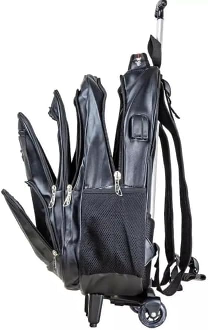 Mochila Bolsa de Couro PU com rodinha Impermeável Executiva Elegante para Notebook, Múltiplos Compartimentos Viagem, Faculdade, Escola Resistente Reforçada (Preta)