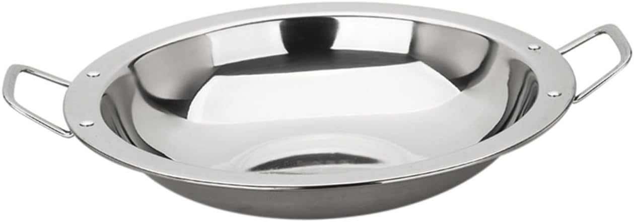 Daily Use Double Handle Hot Pot Thickened Stainless Steel Paella Pan for Home Cooking Multi-function Cookware for Seafood and Dry Pot Dishes