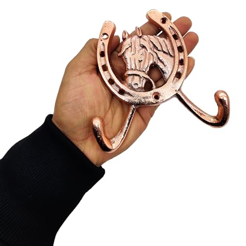 5Moonsun5 HORSE-HOOK\COPPER S Handcrafted Copper Rustic Ranch Horse Head Hook Coat Hooks Rack Towel Horseshoe thumb #1