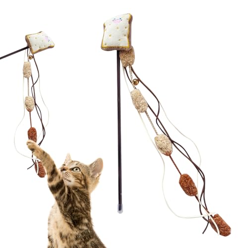 Caña de juguete para gatos – Juego para gatitos tema de comida, caña interactiva con plumet y campanilla de estimulación de caza y ejercicio equilibrio mental para gatos